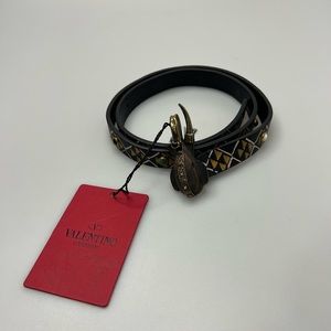 Valentino Garavani Studded Tribal Embellished Leather belt black size 75